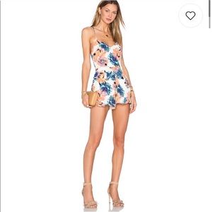 NBD floral ruffle-hem romper
